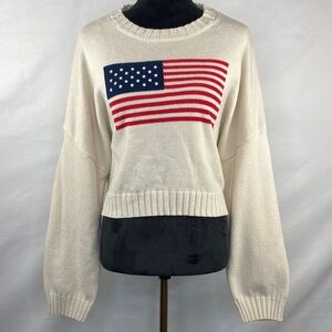 Moon & Madison American Flag Oversized Cropped Knit Sweater Size XL